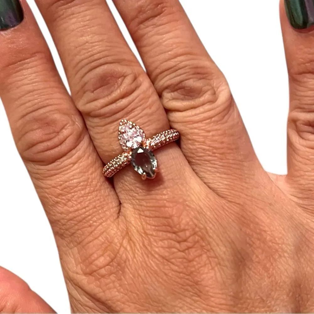 Bomb Party Wings Of An Angel Lab Created Smokey Crystal Rose Gold Plated Size 8